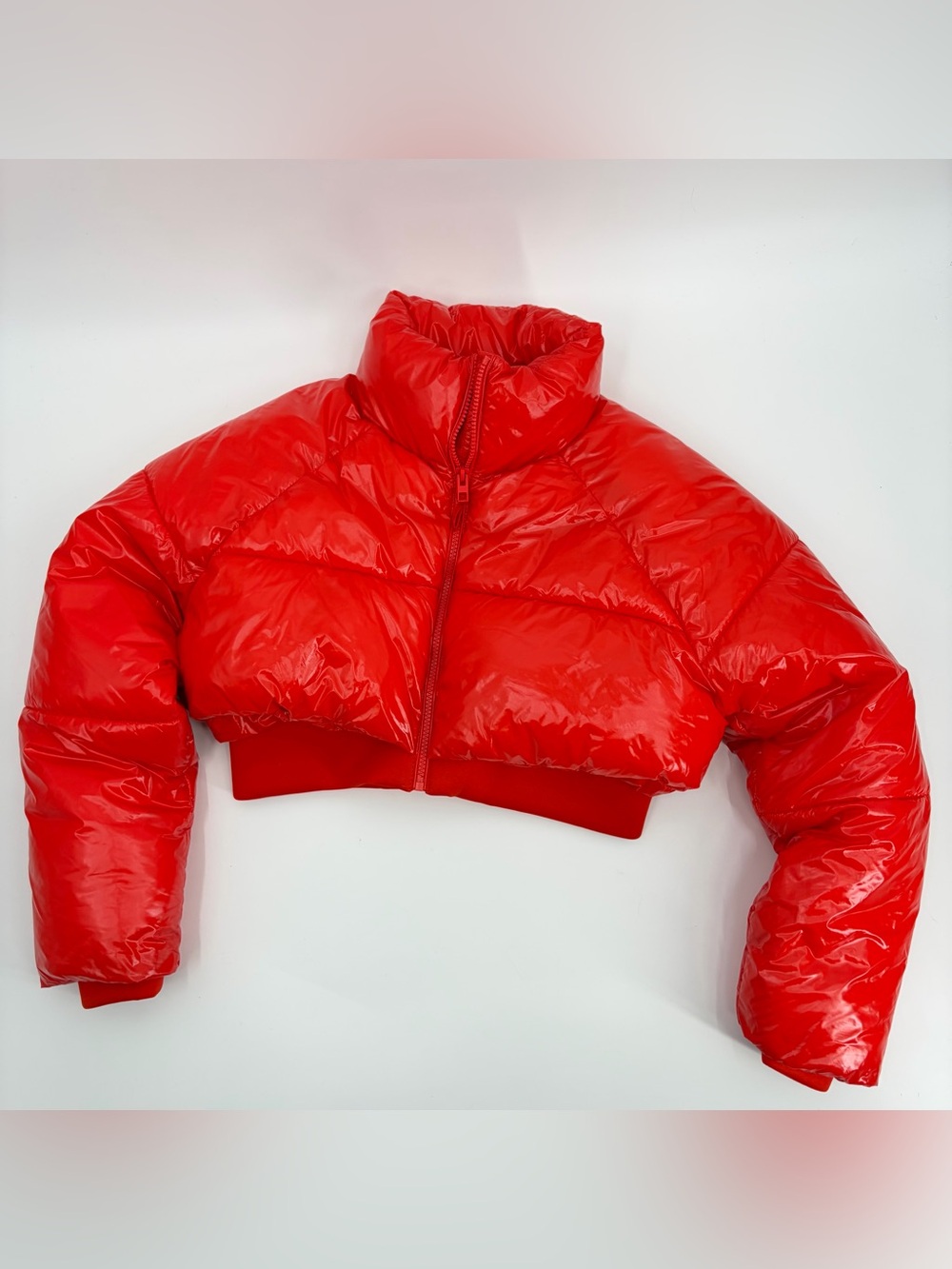 Zara Shiny Red Cropped Puffer Jacket